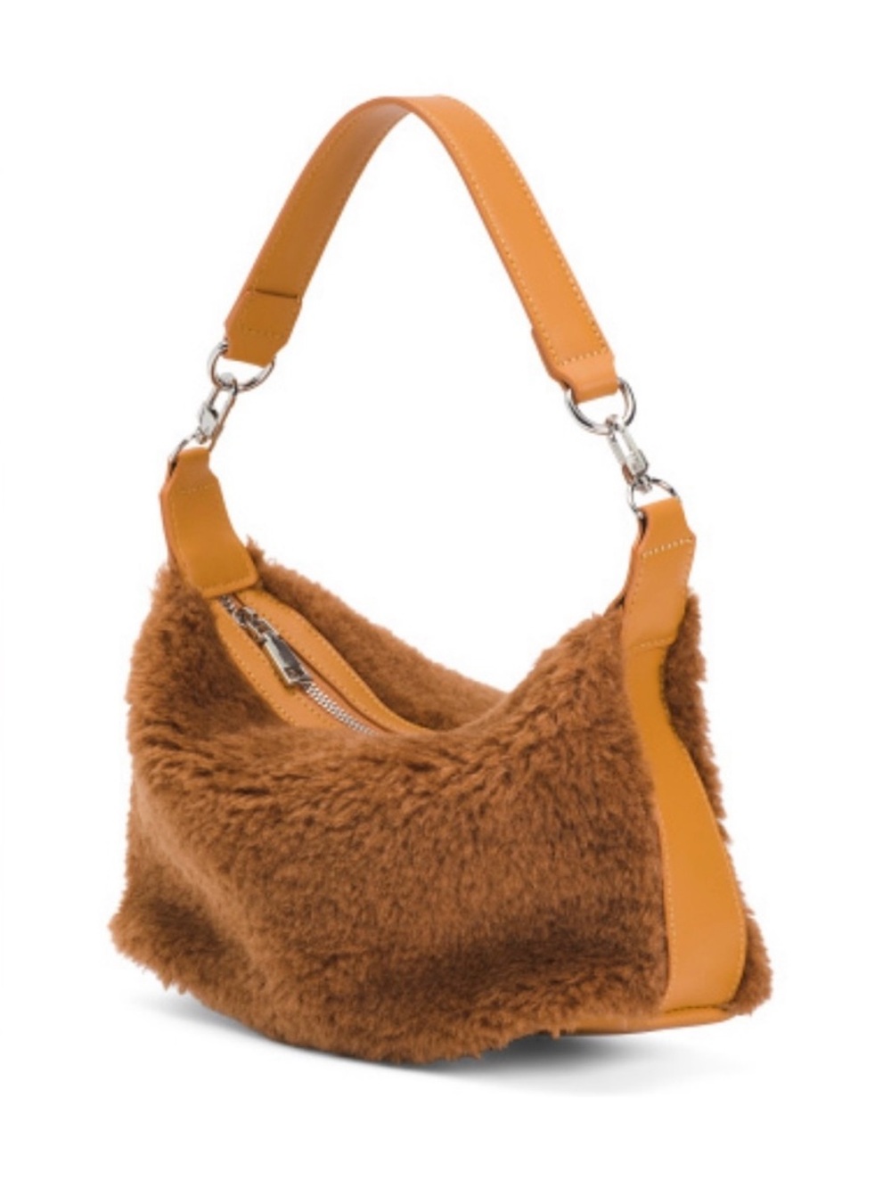 REVOLVE 8 Other Reasons Faux Shearling Shoulder Bag in Caramel Brown